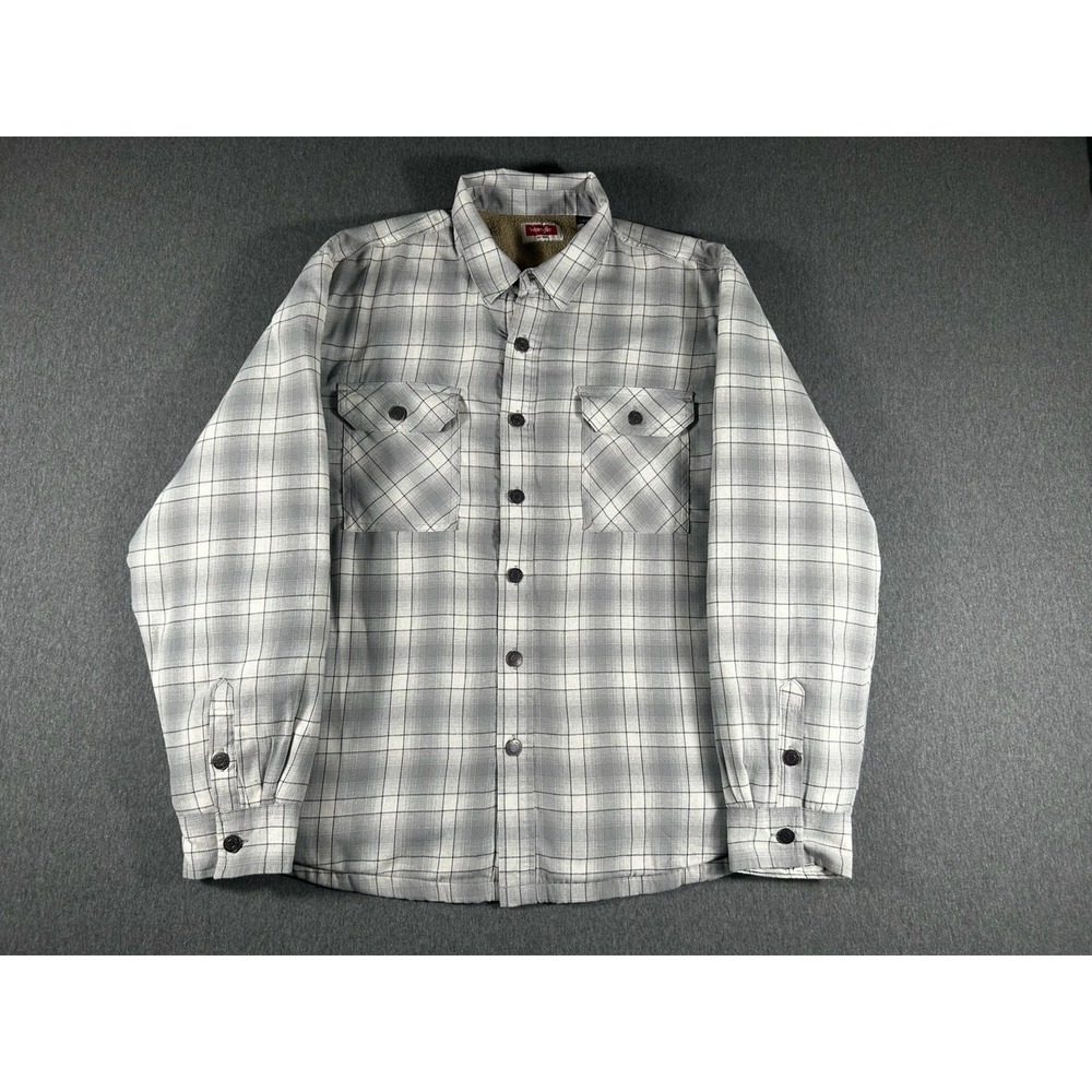 Wrangler Men's Sherpa Lined Flannel Shirt Jacket Grey Plaid Size Large